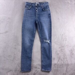 Agolde Nico Skinny Jeans Womens Size 24x27 Blue High Rise Distressed Denim Pants